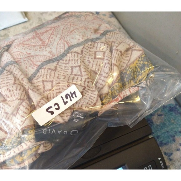 Fred David blouse plus size 3X sheer tie-neck geometric stripe long sleeve top - Picture 11 of 11